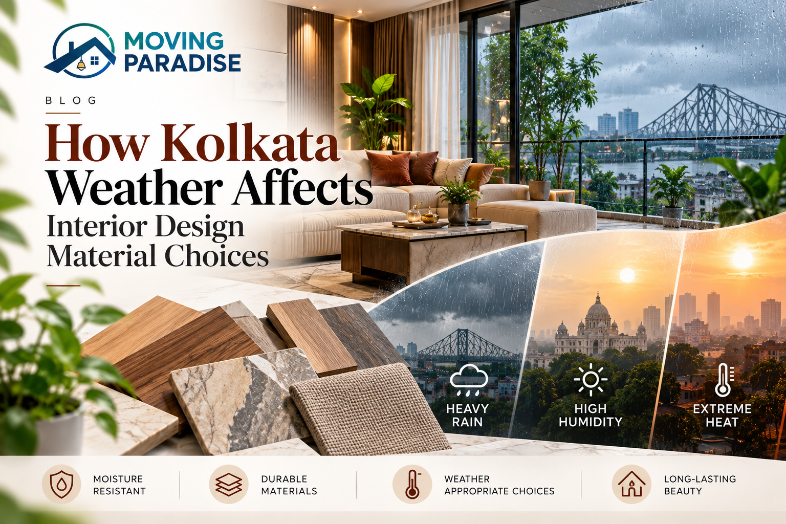 Kolkata weather impacts interior design material choices. Learn to select durable, moisture-resistant surfaces that prevent damage in humid climates.