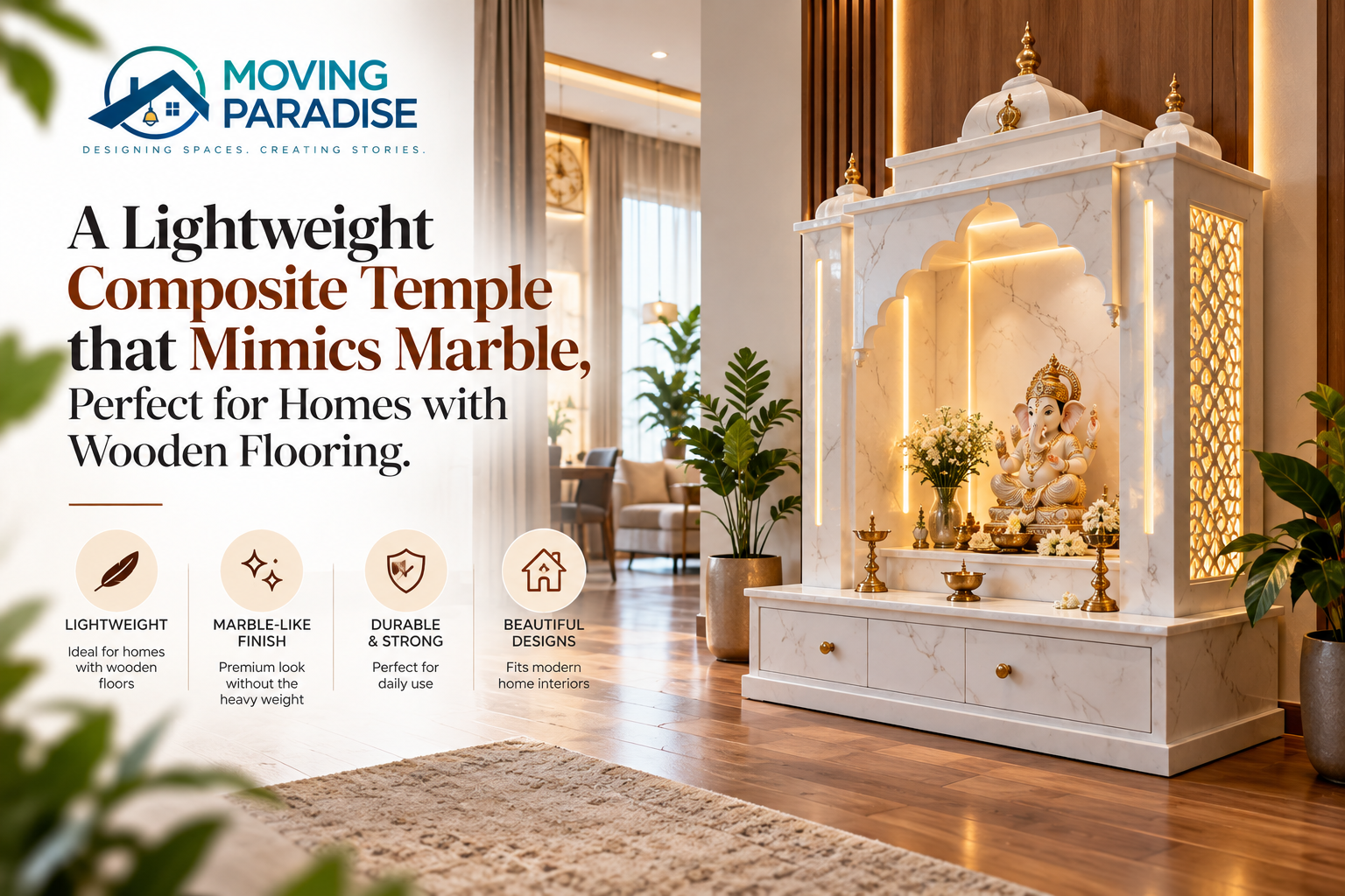 Lightweight Marble-Look Mandir for Modern Homes