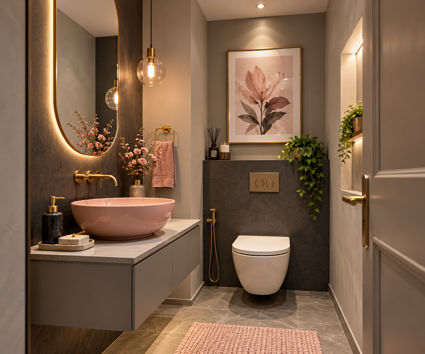 Luxurious Blush and Brass Powder Room