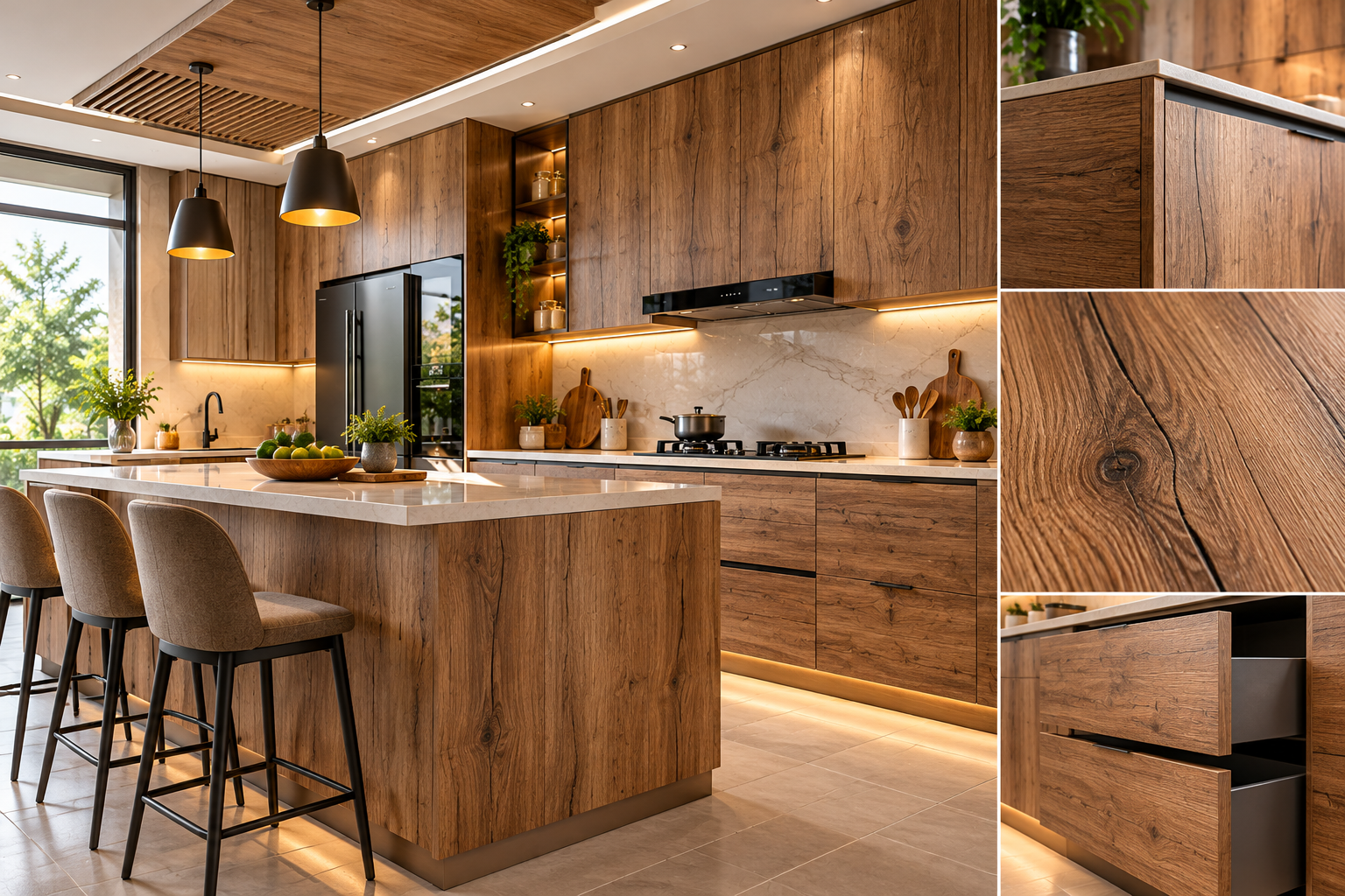 Modern Rustic Kitchen with Woodgrain Details
