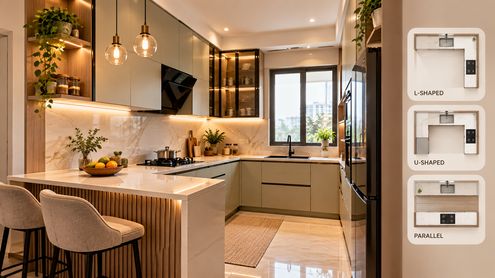 Warm Modern Compact Kitchen Infographic